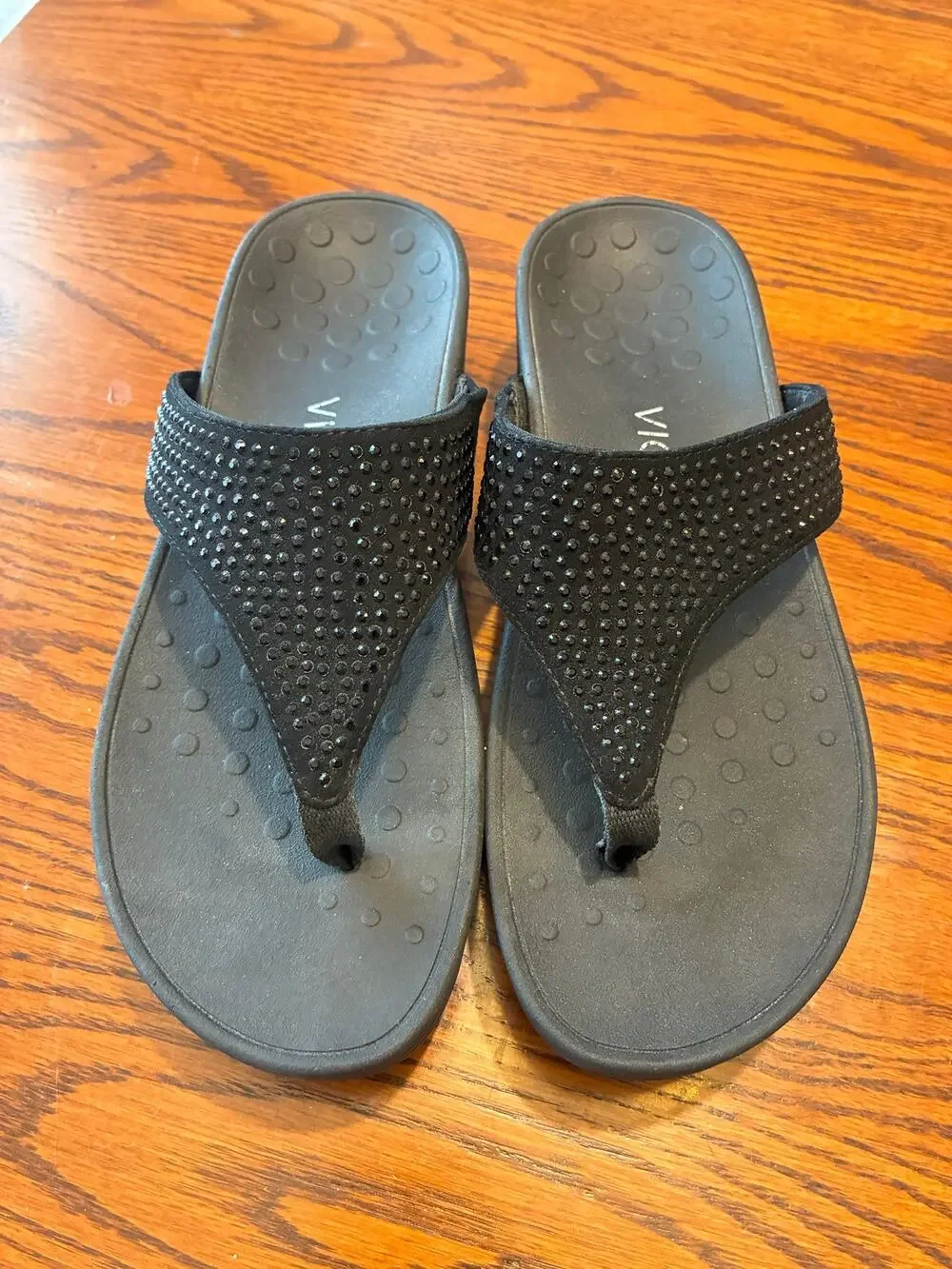 Vionic Naples Flip Flops Wedge Comfort Black Size 7